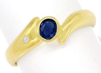 Foto 1 - Damengoldring mit blauem Safir und lupenreinem Brillant, Q1411