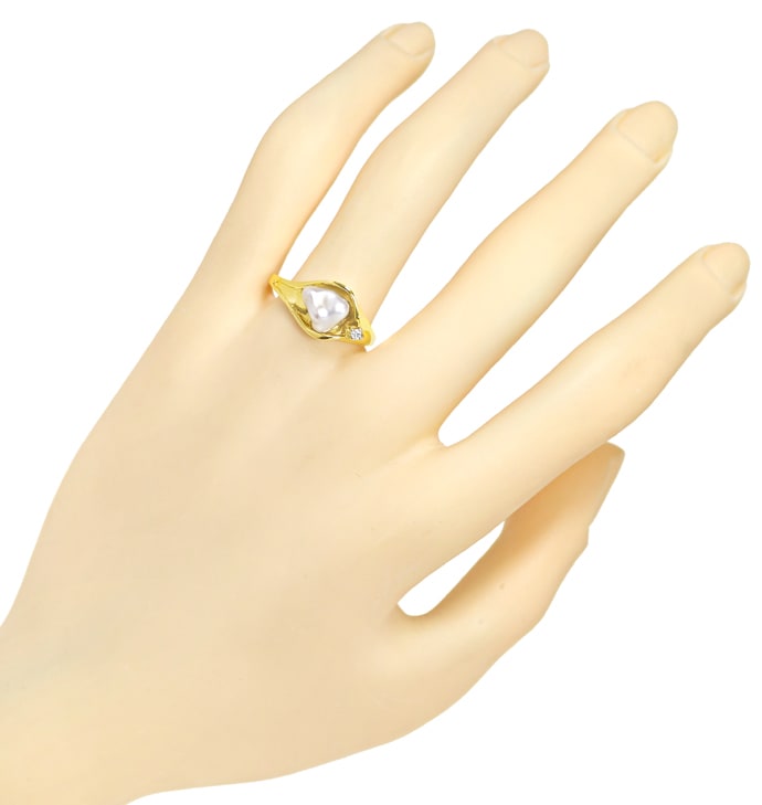 Foto 4 - Diamantring mit Keshiperle in 585er Gelbgold, Q1479