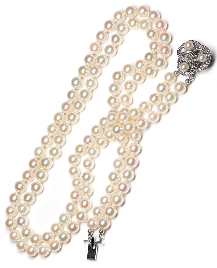 Foto 3 - Zweireihige Akoya Perlenkette  7mm in 47cm Länge 14K WG, R7486