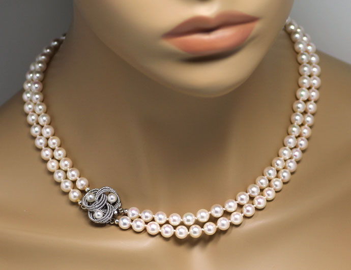 Foto 4 - Zweireihige Akoya Perlenkette  7mm in 47cm Länge 14K WG, R7486