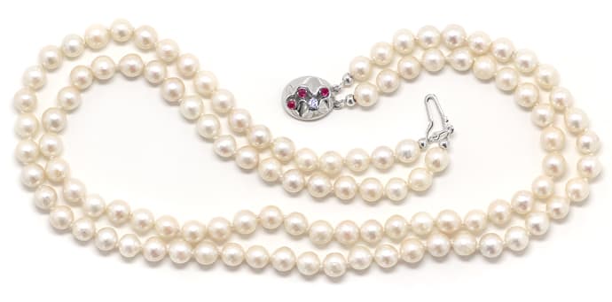 Foto 1 - Doppelreihige Perlenkette Brillant Rubine Schloß, S1886