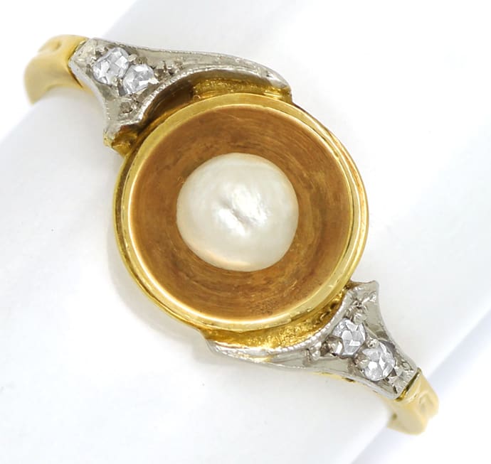 Foto 2 - Antiker Damenring Diamanten und Perle in Gold und Platin, S2445