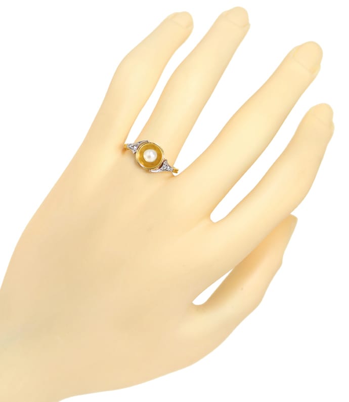 Foto 4 - Antiker Damenring Diamanten und Perle in Gold und Platin, S2445