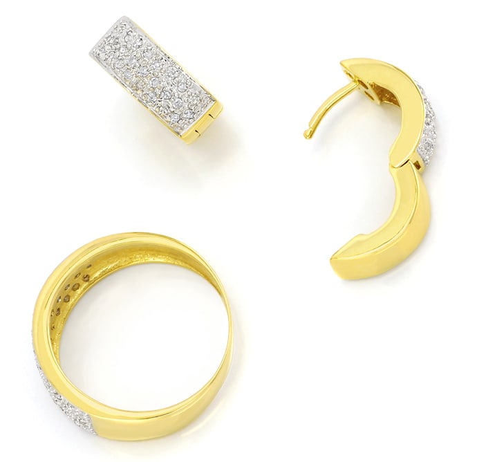 Foto 1 - Schmuckset Ohrringe und Ring mit 100 Diamanten 14K Gold, S2456