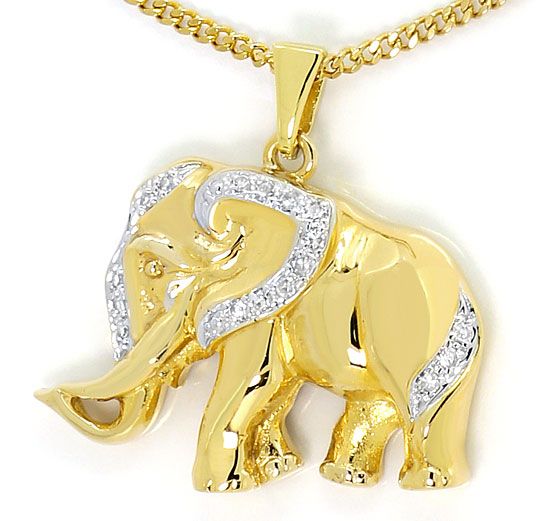 Foto 2 - Elephant-Anhänger Plastisch mit Diamanten-Goldkette 14K, S3306